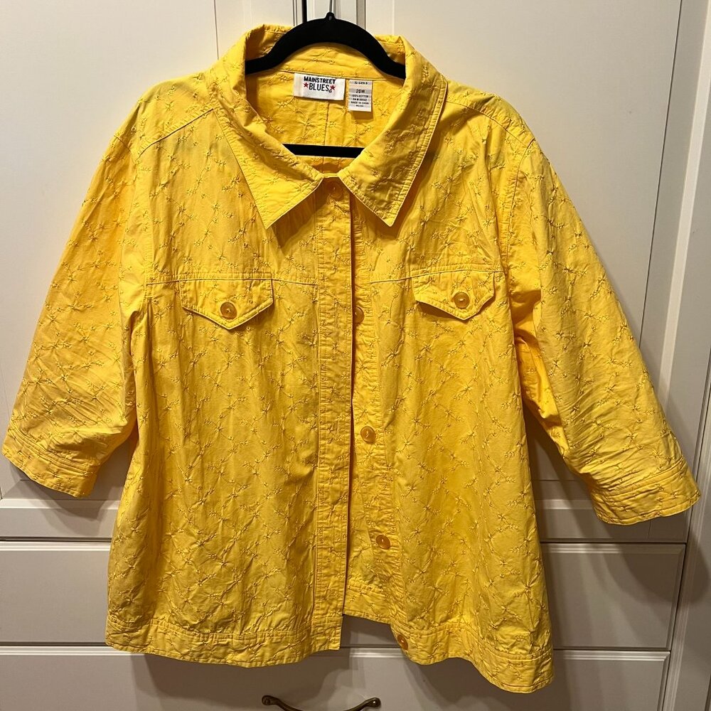 MAIN STREET BLUES Yellow Embroidered ¾ Length‎ Button Up Jacket  (Size 20W)
